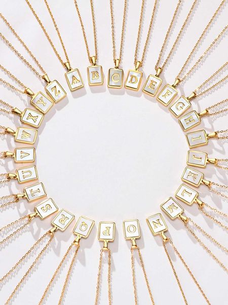 

women's accessories 1pc letter detail rectangle charm necklace, Silver