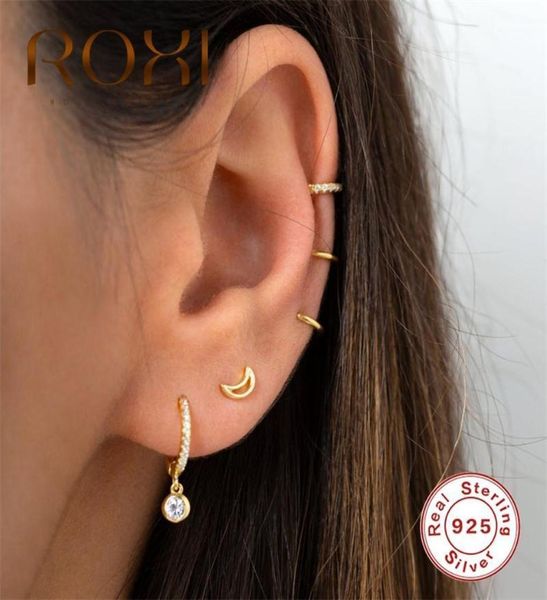 

hoop huggie roxi simple round circle crystal earrings gold silver pendientes 925 sterling chic zircon stone women earrings18376558, Golden;silver