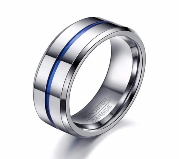 

8mm thin blue line men custom logo tungsten ring wedding band jewelry59254718385286, Silver