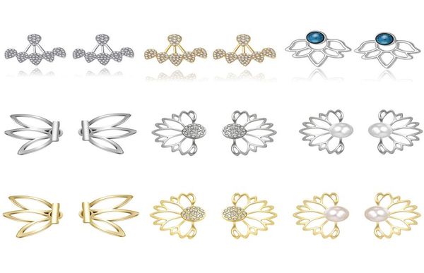 

turquoise crystal pearl lotus teardrop stud earring for women elegant silver gold plating earrings trendy party weddi8303741, Golden;silver