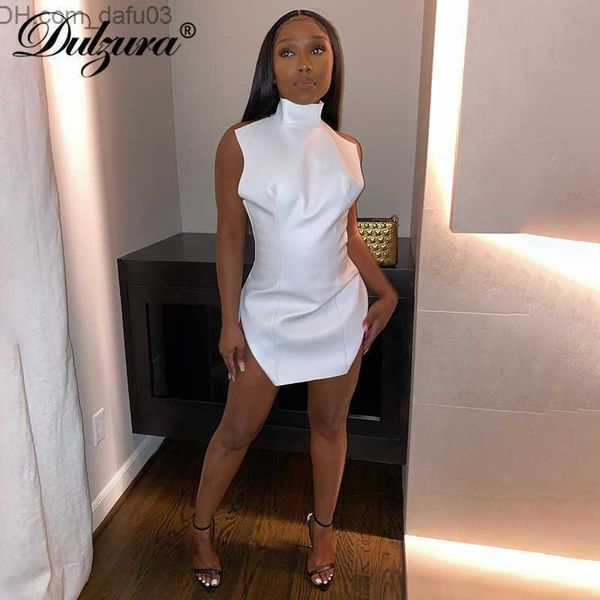 

basic casual dresses casual dresses dulzura pu faux leather women halter mini dress sleeveless backless bodycon slit solid streetwear party, Black;gray