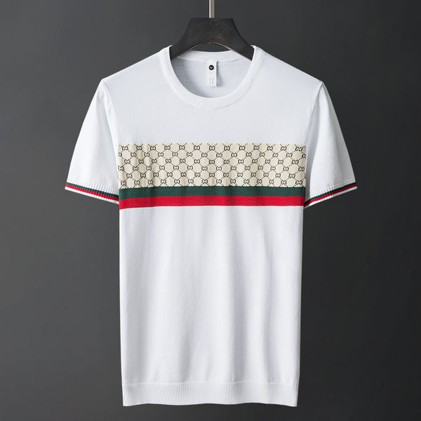 

summer men's short sleeved knit shirt ice silk men's round neck slim fit half sleeve top, Black;brown