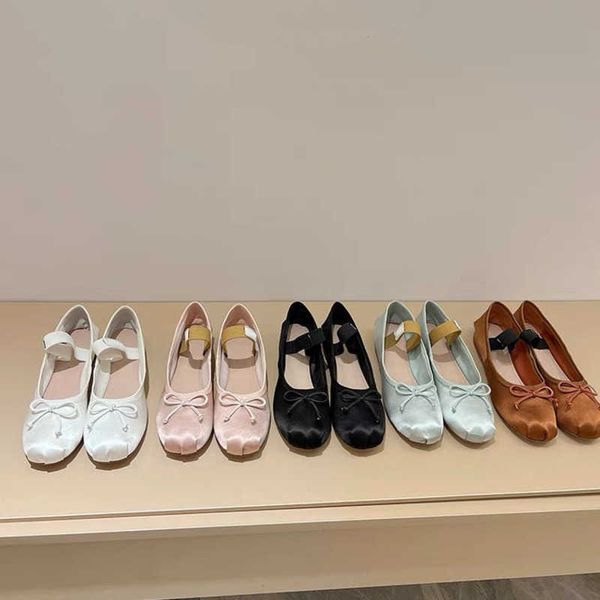 

new ballet casual shoes women's satin bow comfortable ladies and girls' holiday elastic sports flat dance mary jane shoes miu 2022, Black