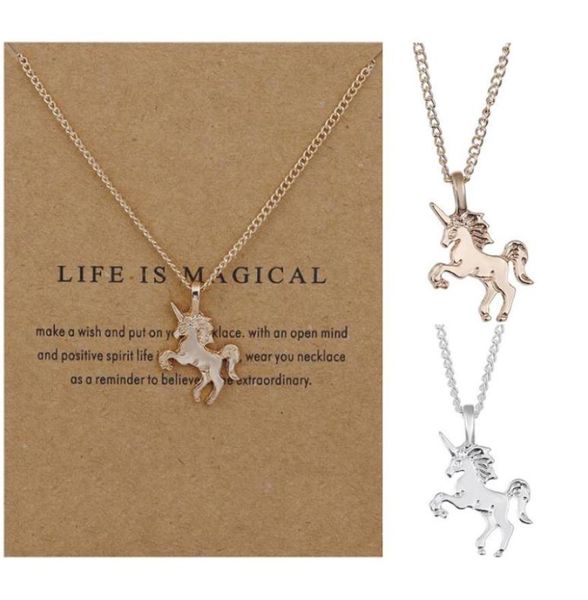 

silver golden color unicorn pendant necklaces for women cute horse charm choker chain necklace with gift card2129778