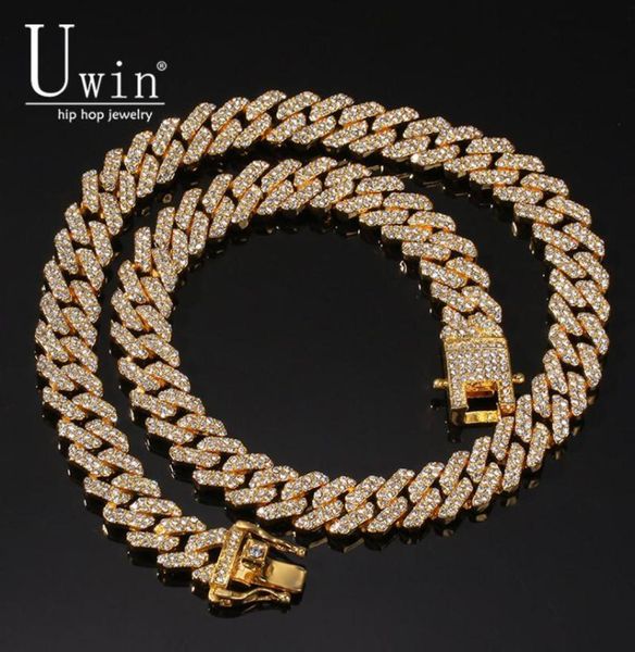 

uwin slink miami 12mm cuban link rhinestones necklace chain full bling bling punk choker charms hiphop jewelry2553874, Silver