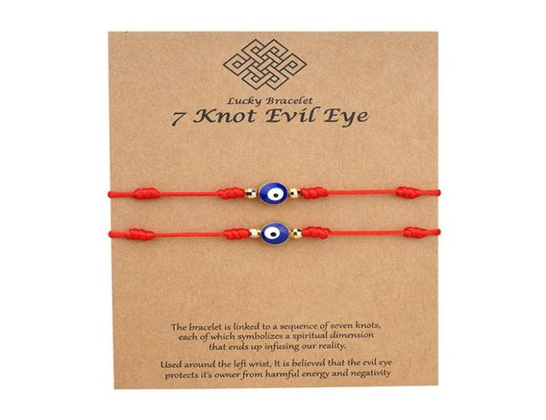 

7 knots blue evil eye bracelet paper card bracelet adjustable lucky red string bracelets couple jewelry friendship bracelet 2pscs2476343, Golden;silver