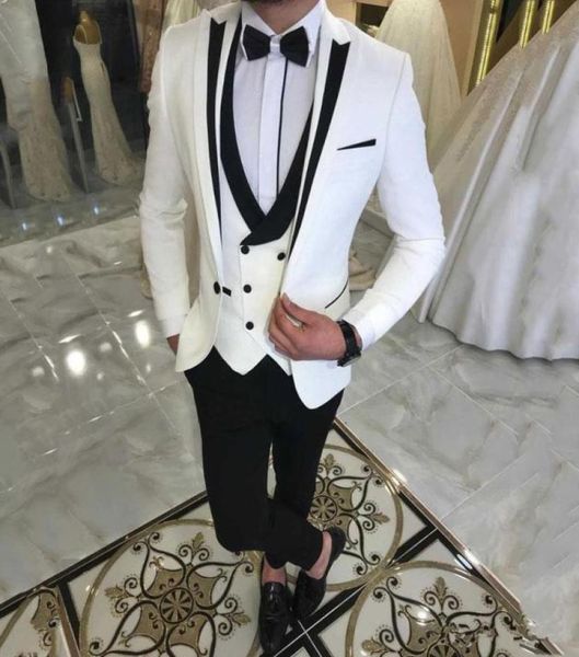 

latest white suits for wedding tuxedos groom wear black peaked lapel groomsmen outfit man blazers 3piece trajes de hombre costume 7494231, Black;gray