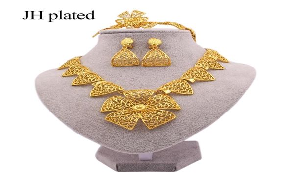 

jewelry sets 24k dubai gold color wedding for women necklace earrings bracelet ring african bridal gifts collares jewellery set 208134862, Slivery;crystal
