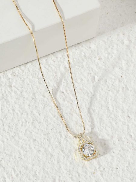 

women's accessories rhinestone square charm necklace, Silver