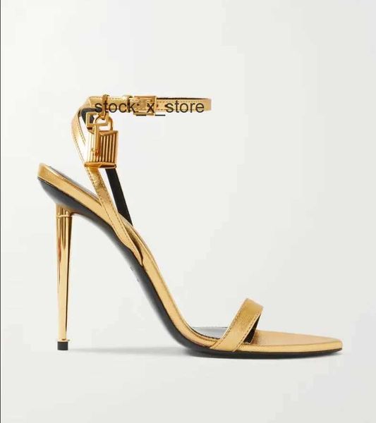 

dress tom-fords 22s elegant brand women padlock heel pointy naked sandals shoes hardware lock party and key women metal stiletto wedding eu3, Black
