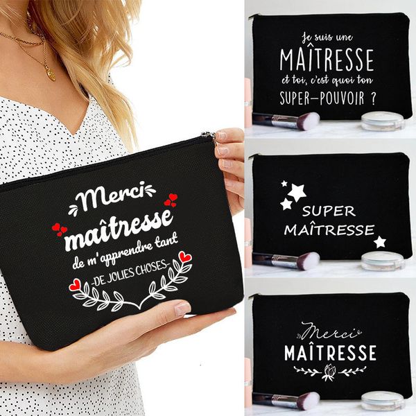 

cosmetic bags cases thank you mistress french print bag student pencil storage large purses travel wash pouch makeup case teacher gift 23072