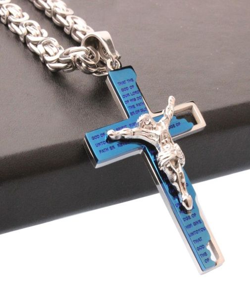 

fashion cross pendant necklace for men womens chain silver blue stainless steel chain byzantine link jewelry 1830 inch2605869