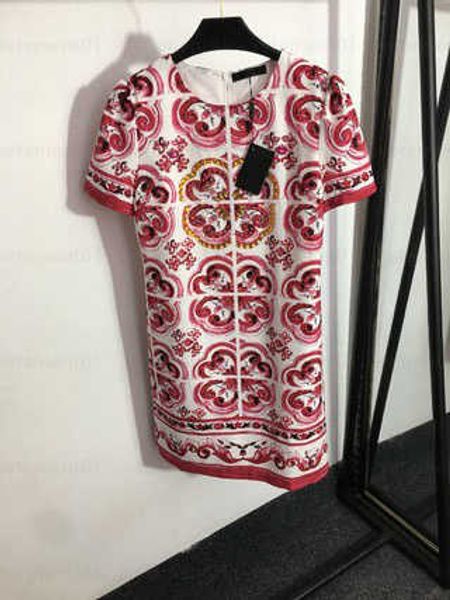 

luxury short designer dress summer womens dress beaded embellished vintage floral print round neck short sleeve dresses for woman casual tra, Black;gray