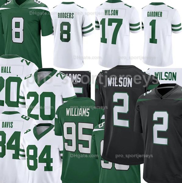 

custom aaron rodgers football jersey breece hall garrett wilson ahmad sauce gardner randall cobb allen lazard quinnen williams will mcdonald, Black;red