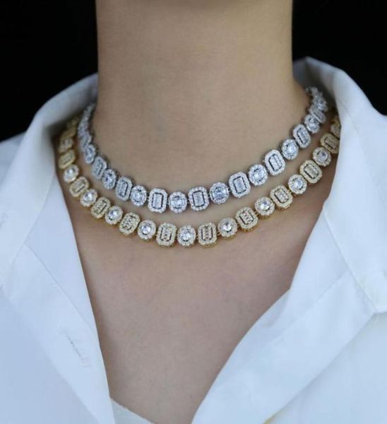 

hip hop iced out bling round square baguette 5a cz choker necklace for women girl tennis cuban link chain engagement jewelry choke5083928, Golden;silver
