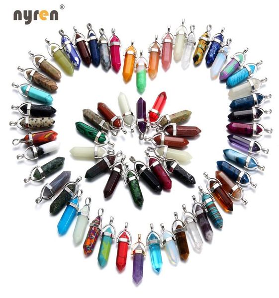 

whole bullet hexagonal pendant crystal natural stone quartz point pendulum column reiki healing chakra necklace pendant1346466, Silver