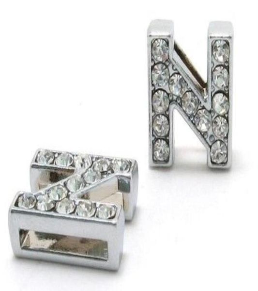 

50pcslot 8mm n full rhinestones bling slide letter diy alphabet charms fit for 8mm leather wristband keychains sl00126884943, Bronze;silver