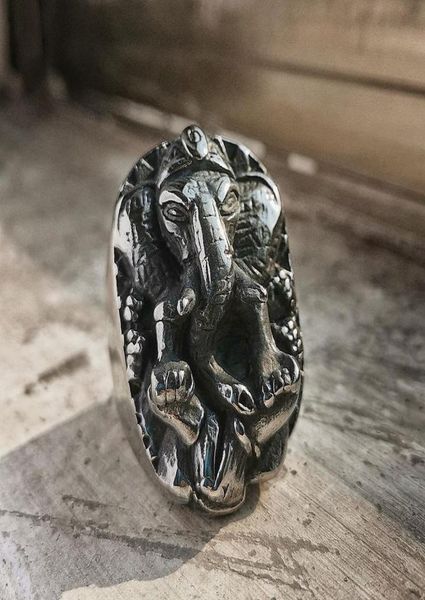 

classic wisdom luck elephant god ganesha ring mens 316l stainless steel amulet ring punk biker jewelry1532766, Silver