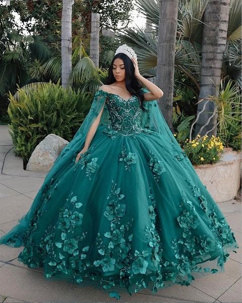 

hunter green tulle quinceanera dresses ball gown birthday party dress lace up graduation gown vestidos de quinceanera 2023 with cape, Blue;red