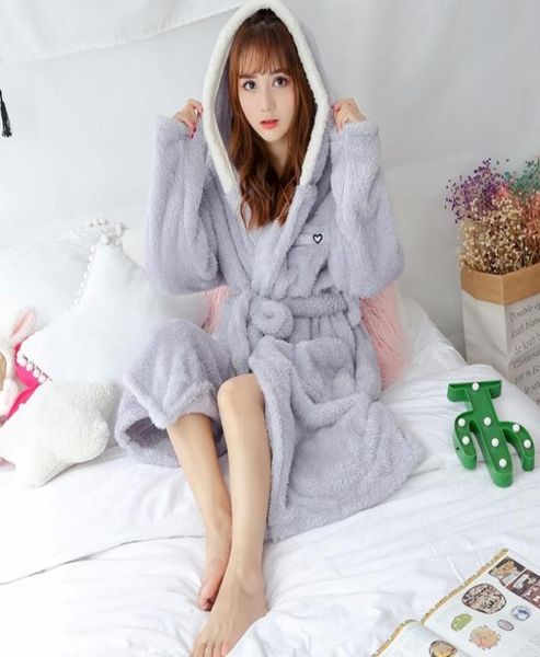 

women bathrobe cartoon cute winter warm hooded robe ladies casual flannel kimono thick long bath robes dressing gowns y2004298264596, Black;red