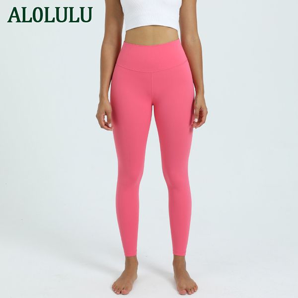 

al0lulu yoga pant classic leggings with pocket nude high waist nylon fitness pants running sports yoga clothes