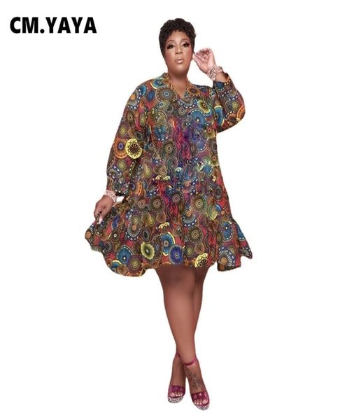 

cmyaya women plus size dress print full sleeve oneck knee length loose maxi dresses fashion vestidos autumn outfits 2205163213494, Black;gray