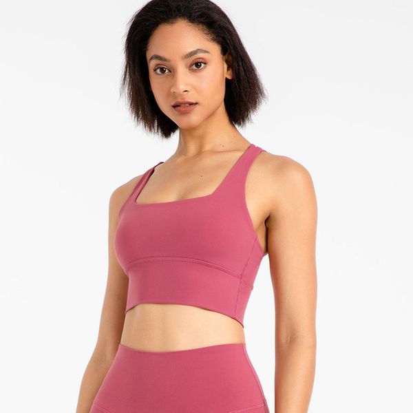 

women's tanks camis lunuwomen spring and summer cross back yoga bra with chest cushion sports for women double sided nude fitness 23072, White