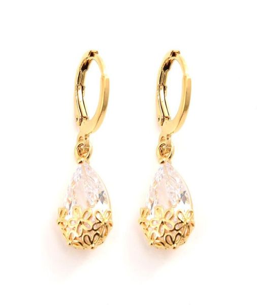 

trendy luxury 24 k ct gold gf cz water drop earring dangle chandelier bridal accessories cute stone multiple colour select elega4745594, Silver