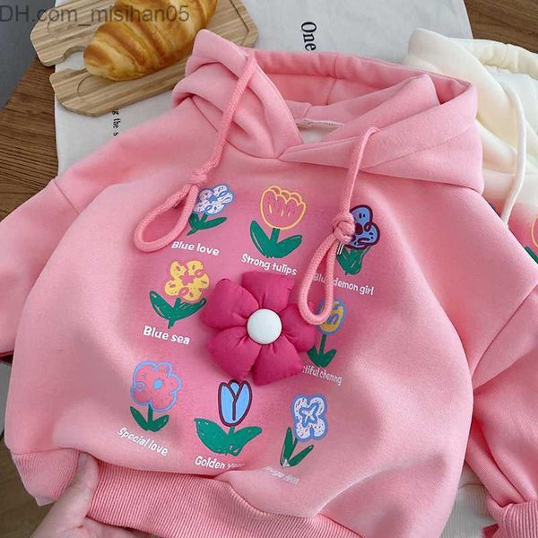 

hoodies sweatshirts baby girls cashmere sweater autumn winter girls hooded flower hoodie children korean cashmere coat kids clothes pullover, Black