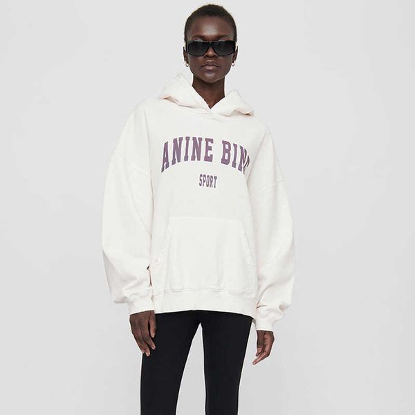 

anines bing apparel fashion brand sweatshirt classic letter purple flash pink print inner brushed fleece hooded women's sweater design, Black