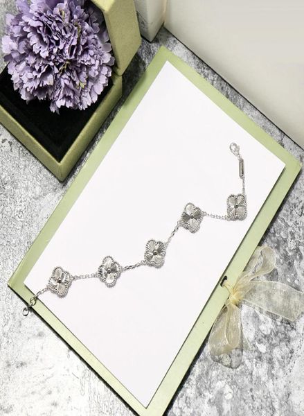 

new fashion four leaf clover silver blue brass 5 flower bracelet for women lovers day gift classic jewelry for women4280988, Black