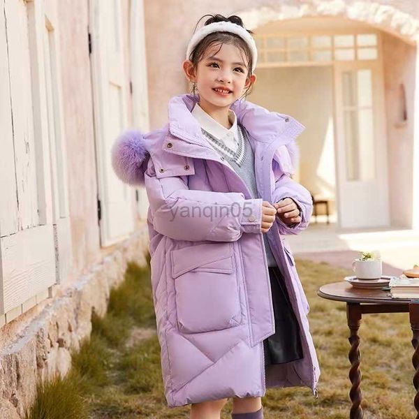 

down coat girls fur hooded down jacket zipper children winter jacket warm thicken windbreak outwear 3 4 5 6 7 8 t hkd230725, Blue;gray