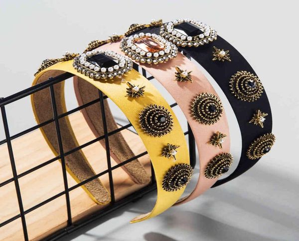 

baroque style hair band diamond pearl hair accessories wideedge luxury walking female headband3700299, Silver