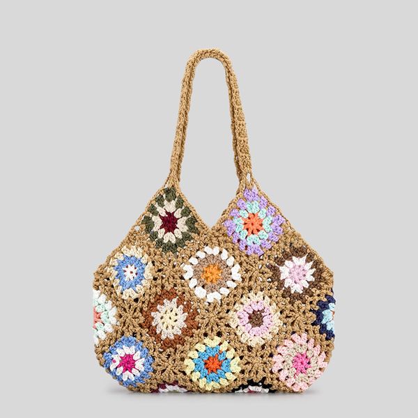 

factory wholesale ladies shoulder bags fashion 12 colors handmade crocheted handbag retro color matching flower woven bag sweet hollow handb