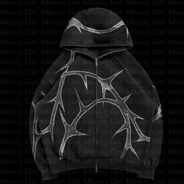 

autumn winter sports sports jacket y2k men's and women's street hip hop independent station new zipper hoodie sweatshirt, Black