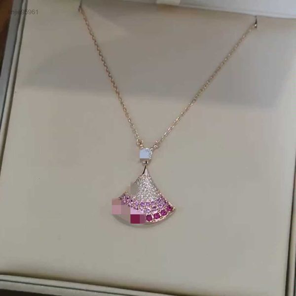 

18k rose gold new full gradient skirt necklace fashion women's temperament versatile fan pendant clavicle chain designer, Silver