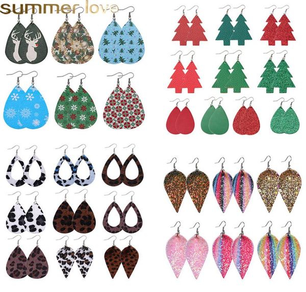 

christmas gift pu leather glitter sparkly oval earrings leopard print water drop leather earrings fashion dangle earrings for wome8133977, Golden