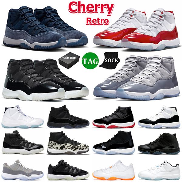 

box with retro cherry basketball shoes men women midnight navy cool grey bred concord jubilee 25th anniversary low 72-10 mens trainers sport