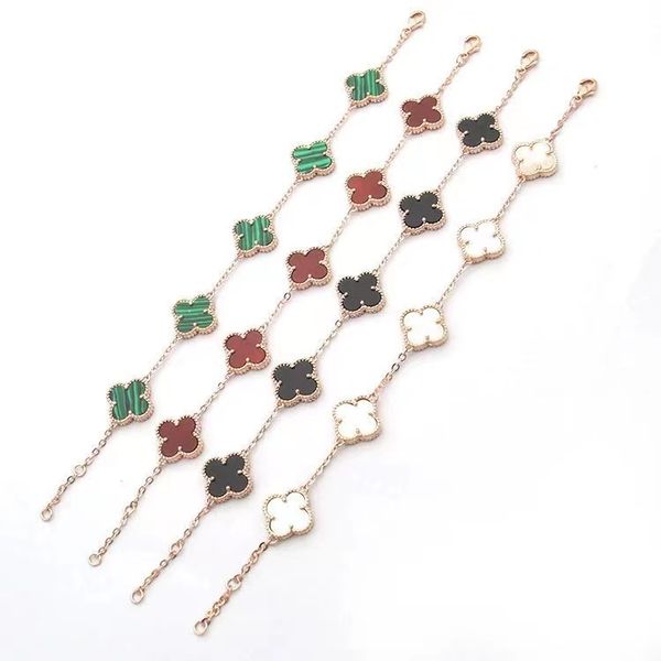 

fashion brand four-leaf clover bracelet black white red green shell 5-flower women's bracelet 18k gold agate designer bracelet gift