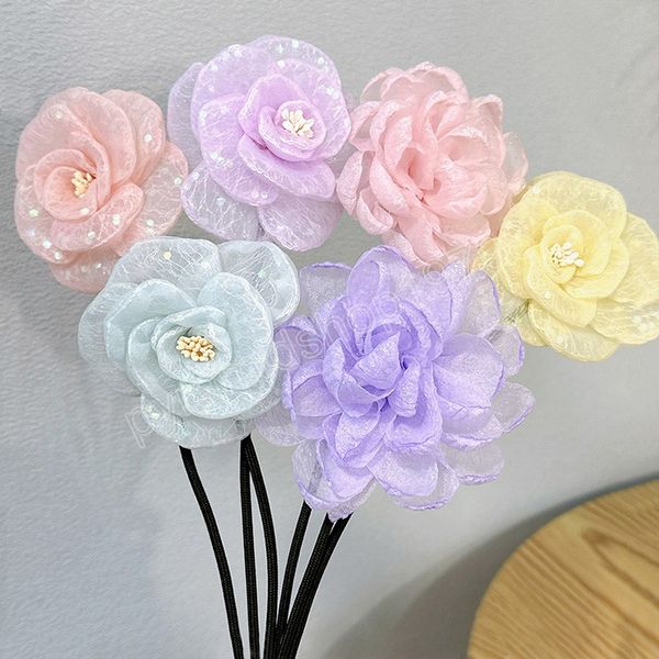 

children headwear sequins flower style updo rod lazy bun artifact girl cute coiled girl hair accessoires, Slivery;white