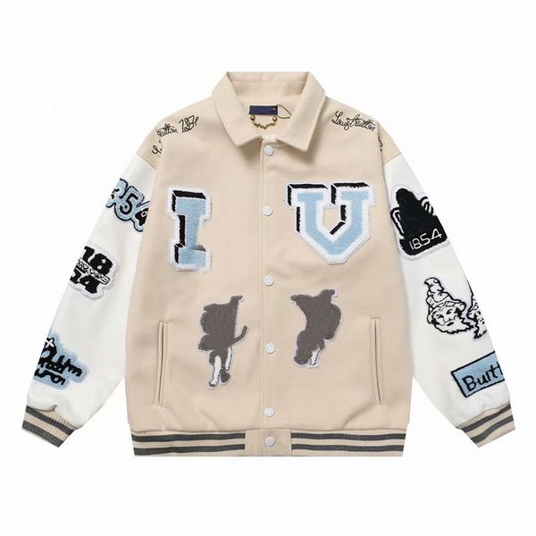 

23 fashion designer skull decal baseball jacket wool tweed splicing leather sleeve coats embroidery womens hip hop style winter jackets, Black;brown