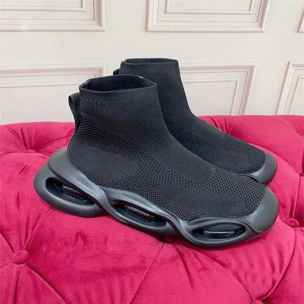 

men women stretch mesh wave mid-sneakers boots chunky bottom speed trainer runner socks boot sneaker branded rubber sole, Black