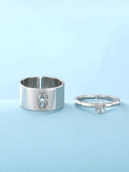 

women's accessories 2pcs spider decor ring, Silver