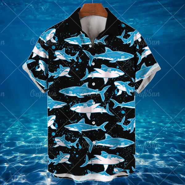 

men's dress shirts animal hawaiian for men 3d shark graphic casual oversized short sleeve daily summer male clothe 230724, White;black