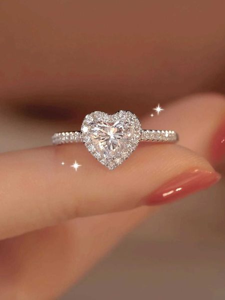 

women's accessories rhinestone heart decor ring, Silver