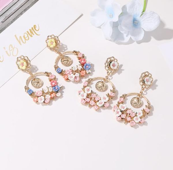 

european and american exaggerated pastoral style earrings women retro big circle flower earrings beautiful small fresh earrings3488738, Silver