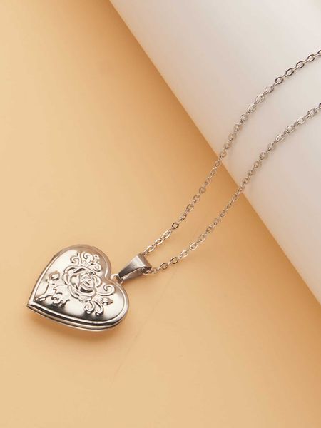 

women's accessories open locket heart pendant necklace, Silver