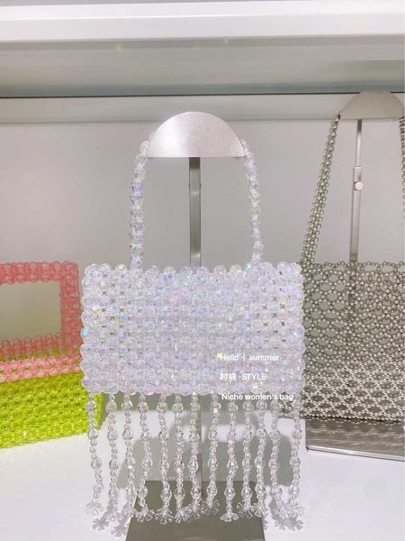 

new fantasy acrylic handbag tassel bag flower decorative beaded handbag 230725