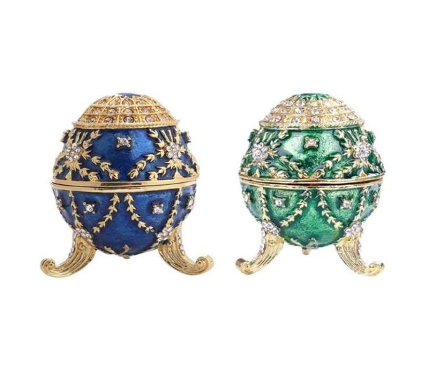 

jewelry pouches bags u2jf artificial easter egg hand painted enameled faberge box for necklace bracelet trinket home deskdeco8731237, Pink;blue