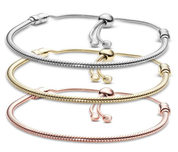 

silver plated bracelets 3mm chain adjustable fit p charms gold rose bangle bracelet women female christmas party birthday gift br0204466509, Golden;silver